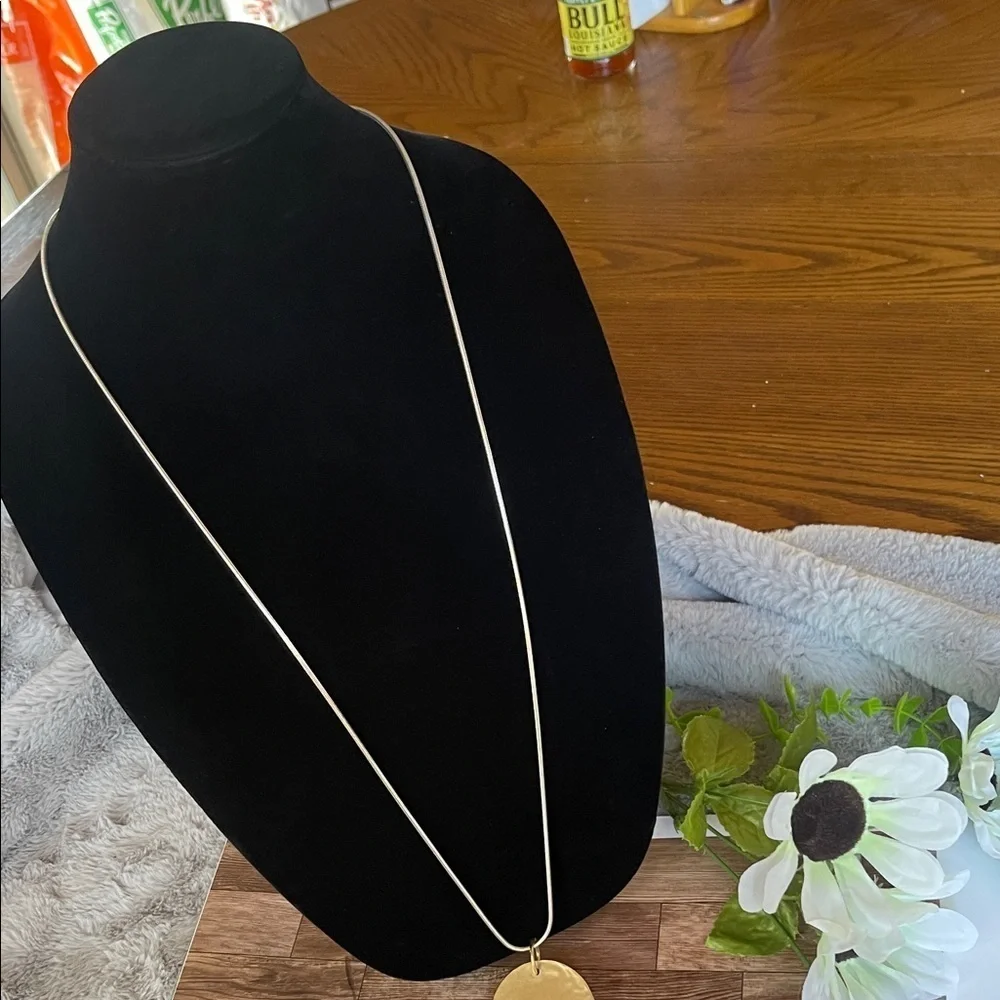 Chico's Gold Disc Pendant Necklace extra large